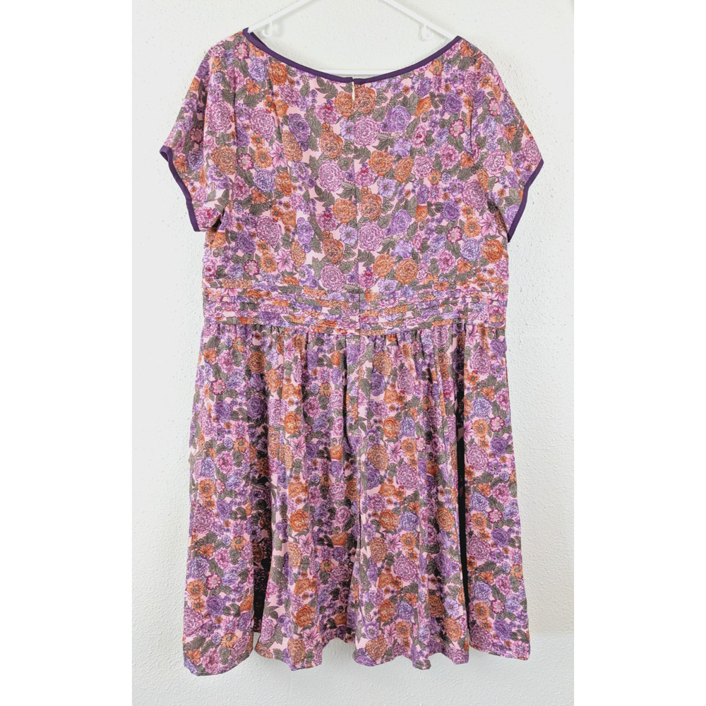 eShakti sz 2X 22W Dress Fit & Flare multi color floral print short sleeves 1288 - Picture 4 of 6